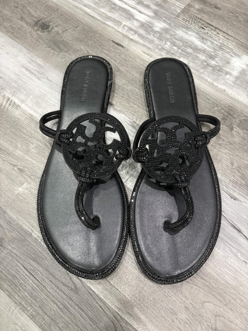 Tory Burch Black Jeweled Sandals